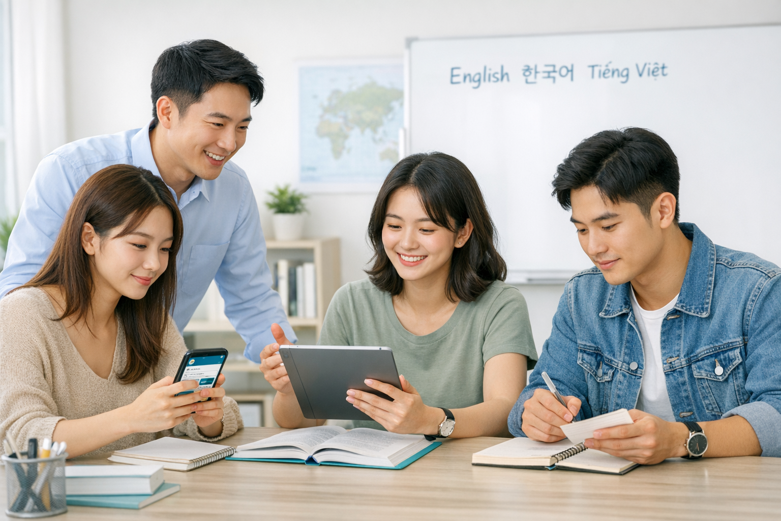 Language learning students using apps